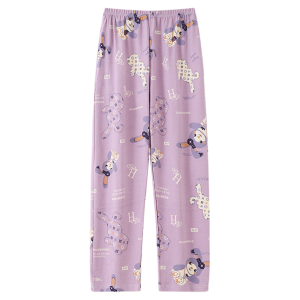 Womens Cotton Sleepwear Loose Fit Home Pants Long Pants plus Size Comfortable Home Clothes Lightweight Cartoon Print