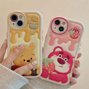 CrashStar Melted Cream Cute Cartoon Embossed Leather Soft Shockproof Phone Case For iPhone 15 14 Pro Max Plus 13 12 11 Pro Max Anti-fall Phone Casing Cover With Full Cover Round Lens Camera Protection Hot Sale