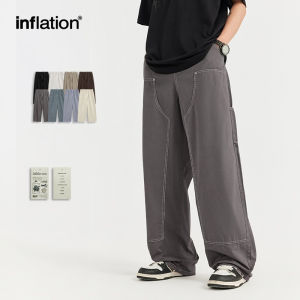INFLATION brand Mens Youth 2024 Spring/Summer New Product Academy Style High Street Water Washed Wooden Pants with Multiple Pockets Street Loose Personalized Workwear Pants