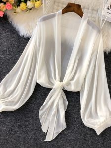 เสื้อคลุมกันแดดบางเฉียบ แขนโคมไฟ ทรงหลวม แฟชั่นฤดูร้อน 2024 เสื้อคลุมกันแดดแบบผ้าโพลีเอสเตอร์ใหม่สำหรับผู้หญิงไซส์ใหญ่