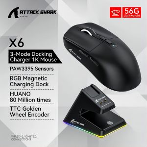 ATTACK SHARK X6 Tri-Mode Wireless Gaming Mouse | PAW3395 Sensor Magnetic RGB Charging Dock Programmable Buttons for PC Gamers