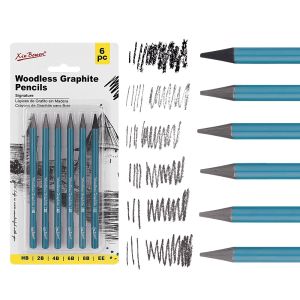 Professional Woodless Graphite Sketching Pencils Set 6 Pack (HB 2B 4B 6B 8B EE) Charcoal Drawing Pencils for Art Student Shading