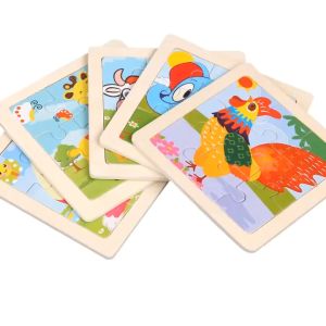 9pcs Wooden Jigsaw Puzzle Kids Early Education Wooden Toys Cartoon Animal Transportation Wood Puzzle(Small Size 11cm)