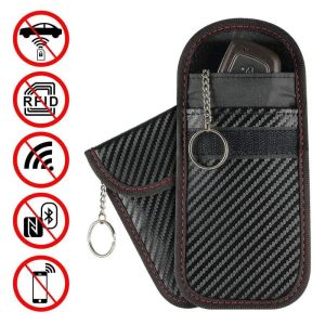 Faraday Bag for Key Fob Cage Protector Car RFID Signal Blocking Key Fob Protector Anti-Theft Pouch Double-Layers of Carbon Fiber