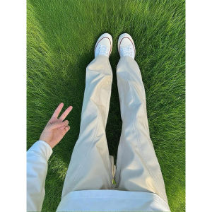 กางเกงคาร์โก้ทรงหลวมสไตล์อเมริกันสำหรับผู้ชาย กางเกงขายาวทรงตรงเอวกลาง ทรงหลวม สไตล์ลำลอง