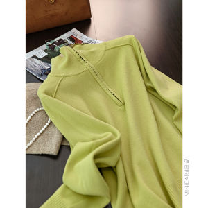 XIAOER | Áo Sweater Velvet Andi Mềm Tay Phân Cắt Form Rộng Nửa Kéo