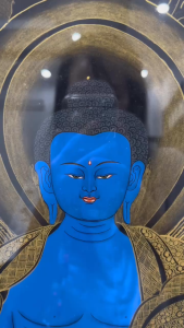 Tranh Thangka Dược sư Thủ Công Nepal Tranh Phật Dược Sư Xanh Dương handmade 92cm Biểu Tượng Chữa Lành Mật tông Diệu Tâm