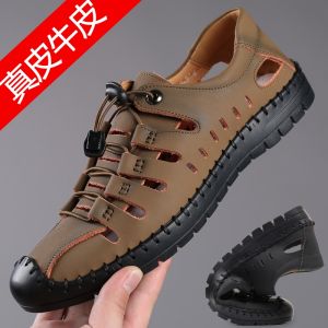 Brand Special Offer Genuine Leather Sandals Mens 2024 Summer New Arrival Casual Cut Out Leather Sandals Soft Bottom Driving Hole Mens Shoes
