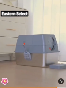 Cat Litter Box Stainless Steel Enclosed Cat Litter Box Flip Entrance with Top Access Stainless Steel