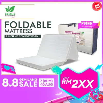 7 days SHIPPING ECOlux - Foldable Mattress 2 inch | HD Comfort Foam Technology | Portable & Foldable Mattress with Carry Bag | Tilam Lipat Bujang
