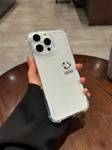 Simple Design Luck Smiley Face Airbag Anti-Fall Transparent iPhone 17 Case Compatible with Apple 16 pro Max 14 15 Clear 13 New Model 12 Aesthetic 11 Soft X/XR Full Cover 8Plus Shell 7P
