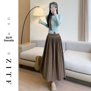 ZITENGFEI | Slimming A-line Black Long Pleated Skirt
