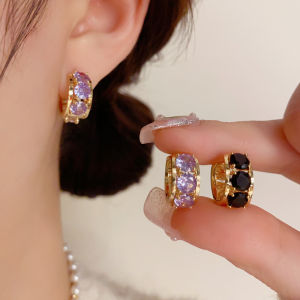 French retro zircon round asymmetrical ear buckle compact and exquisite versatile earrings light luxury and high-end earrings