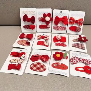 [Blink] Chinese New Year Female Hairpin Red Hair Clip Set Girl Fashion Hair Accessories 蝴蝶结红色发夹 Klip Rambut - H75