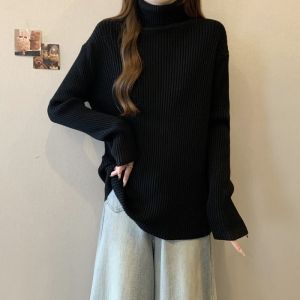 เสื้อสเวตเตอร์คอตั้งแขนยาวทรงหลวมสำหรับผู้หญิง ฤดูใบไม้ผลิและฤดูใบไม้ร่วง สีแดง ไซส์ใหญ่ เสื้อคลุมกันหนาวแบบหนา อบอุ่น เสื้อผ้าผู้หญิง