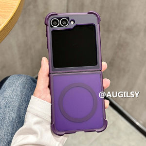 Thickened Frosted Magnetic Absorption Airbag Anti-fall Foldable Screen ZFlip6 Phone Case Suitable for Samsung Z Flip5 Full Edge Protection W23F Anti-Fingerprint ZF4 Male And Female Titanium Grey Purple