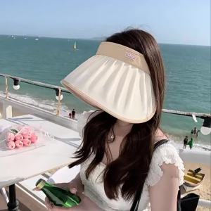 New Summer UV Protective Face Covering Sunscreen Hat Two Color Empty Top Hat Female Surround Shell Large brimmed Sunscreen Hat
