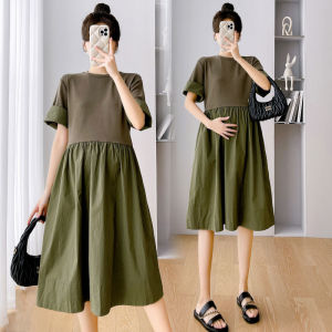 Summer new simple fashion splicing dress pregnant women loose plus size dress fake two pieces dress maternity clothes