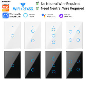 1/2/3/4 Gang Tuya WiFi RF433 Touch Wall Switch Smart Life APP Timer & Countdown Works with Alexa Google Home Voice Control
