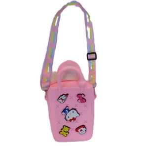 Girls Cute Character Designs Jelly Handbag Sling Bag Silicon Cellphone Bag Lovely Colors Pink Purple with Fun Embellishments