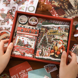 125pcs Christmas Scrapbooking Set DIY Diary Stickers Material paper tape Set students Stationery prizes Junk Journal Gift box