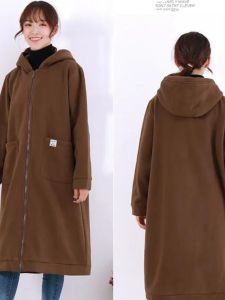 Áo Khoác Cardigan Dài Lót Lông Cừu Dày Cho Nữ Mùa Thu Đông Dáng Rộng Cỡ Lớn Dài qua Đầu Gối Có Khóa Kéo