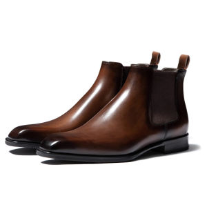 EsHi Mens Chelsea Boots Sleeve Vintage Handmade Leather Short Boots Spring Autumn Eur Size 38-48