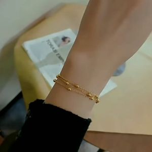 Gelang Tangan Titanium Wanita Bulat Dua Layer Gelang Tangan Titanium Anti Karat Tidak Luntur
