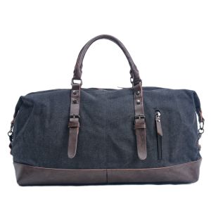Retro Wax Canvas Leather Travel Duffel Bag Men’s Large Overnight Bag with Adjustable Strap Side Pocket for Gym Weekend Trip