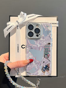 Ốp Lưng Điện Thoại Mạ Điện Màu Xanh Lam Lấp Lánh Hình Con Bướm Cho iPhone 16 pro Max 17 pro Max 14PM 13 Nữ 12 Có Dây Đeo