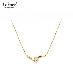 Lokaer Nữ Hình Học Mặt Dây Chuyền Vòng Cổ Thép Không Gỉ Mạ Vàng 18K Tinh Tế Zircon Thời Trang Món Quà Trang Sức N26060