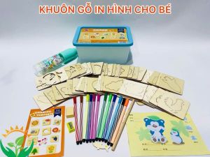 Bộ Ghép Hình Kèm Khuôn Vẽ In Hình Bằng Gỗ Cho Bé