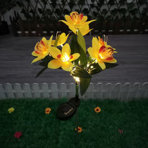 Outdoor Solar Simulated Flower Decor Lights Courtyard Decor Light Solar Flower Lights with 7 Orchid FlowersInground Lawn Lamp