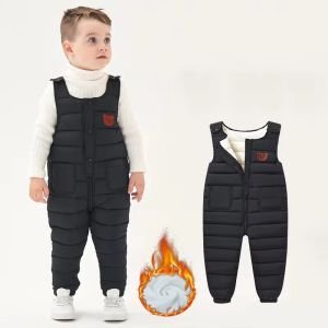 -20° Baby Thicken Rompers Children Plus Velvet Winter Warm Down Pants Boys Girls Fleece Cotton Trousers Kids Casual Clothes 0-5Y