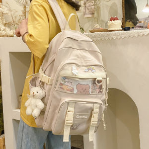 Túi Đeo Vai Nữ Dung Tích Lớn Túi Học Sinh Trung Học Phổ Thông Phong Cách Harajuku Màu Đỏ Rượu Vang Túi Học Sinh Nylon Chống Thấm Nước Có Đệm Lưng