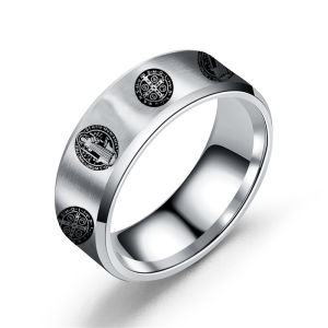 yumei | Saint Benedict of Nursia Catholic Church Christianity Ring Stainless Steel 4 Color Jesus Exorcism Cross Ring for Mens Gift
