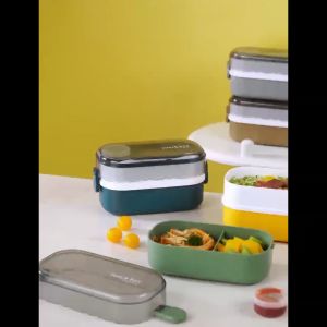 FH-C985 Lunch Box Bento Set 1000ML dengan Sendok Garpu BPA FREE / Kotak Makan 2 Tingkat Anti Tumpah Portable / Kotak Bekal Susun Food Grade Import