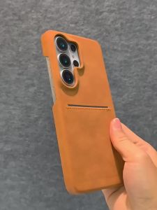 Business Sheepskin Leather Insert Card Case For Samsung Galaxy S26 S25 S24 S23 UItra A55 A35 A25 A15 A54 Shockproof Matte Cover