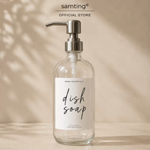 SAMTING 500ml Clear GLASS bottle with stainless steel metal pump soap liquid dispenser for kitchen bathroom or bedroom