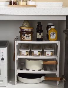 ●SG Stock● ABS Height Adjustable Under Sink Organizer Rack Countertop Organizer Rack Desktop Organizer Rack Kitchen Shelf Kitchen Rack Bathroom Organizers Rack Bathroom Storage Rack Kitchen Storage Rack Lid Holder Pan Holder Pot Storage Rack