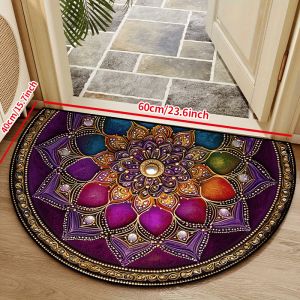 VIKAMA Bohemian Style Mandala Semi-Circular Floor Mat Anti Slip And Washable Foot Mat Foyer Home Decoration