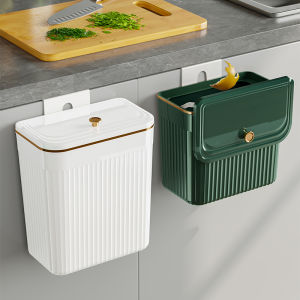 Wall-Mounted Trash Can with Lid Kitchen Bathroom Home Living Room Garbage Bin Waste Paper Tube Clamp Gap Compost Flip Cover Storage Bucket
