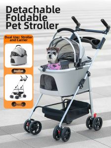 Folding Portable Pet Stroller Lightweight Detachable Basket for Small and Medium Dogs and Cats