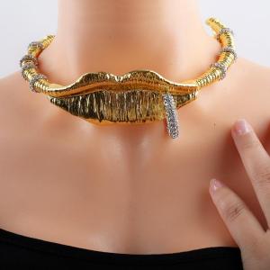 Elegant Heavy-Duty Lip Texture Diamond Necklace Womens Fashion Dinner Party Accessory Small-Niche Design Alloy Geometric Pendant