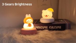 LED Baby Night Lights USB Rechargeable Cartoon Dimmable Touch Sensor Lamp Children Kids Night Sleep Aid Lighting Bedside Decorative Lamp