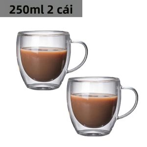 Ly Cà Phê Thủy Tinh Borosilicate Hai Lớp Cao Cấp 250ml Có Tay Cầm Thân Thiện Với Môi Trường Trong Suốt Dùng Cho Gia Đình Giáng Sinh Tiệc Sinh Nhật