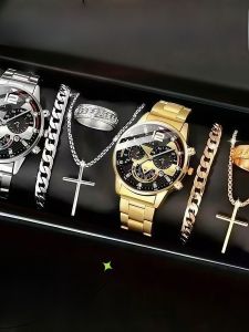 Elegant Large Dial Mens Watch Fashionable Steel Band Calendar Business Watch Fathers Day Gift High End Casual Quartz Movement