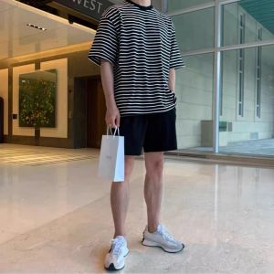 Summer Casual Loose Straight Leg Mens Shorts Pure Color Drawstring Elastic Waist Five-Quarter Length Youth Fashion