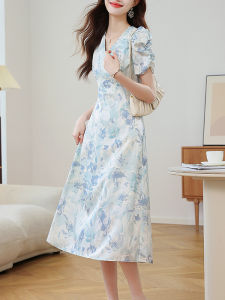 DAIXIANGFEIZI | Waist-Shaping V-Neck Elegant Chiffon Dress for Spring to Autumn