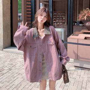 Pink Spliced Loose Denim Jacket Womens Autumn 2025 New High-End Vintage Workwear Jacket Sweet Style Long Sleeve Button Closure
